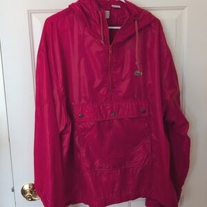 Vintage Izod Lacoste Red 1/2 Zip Rain Jacket Packable Front Pouch Size XL
